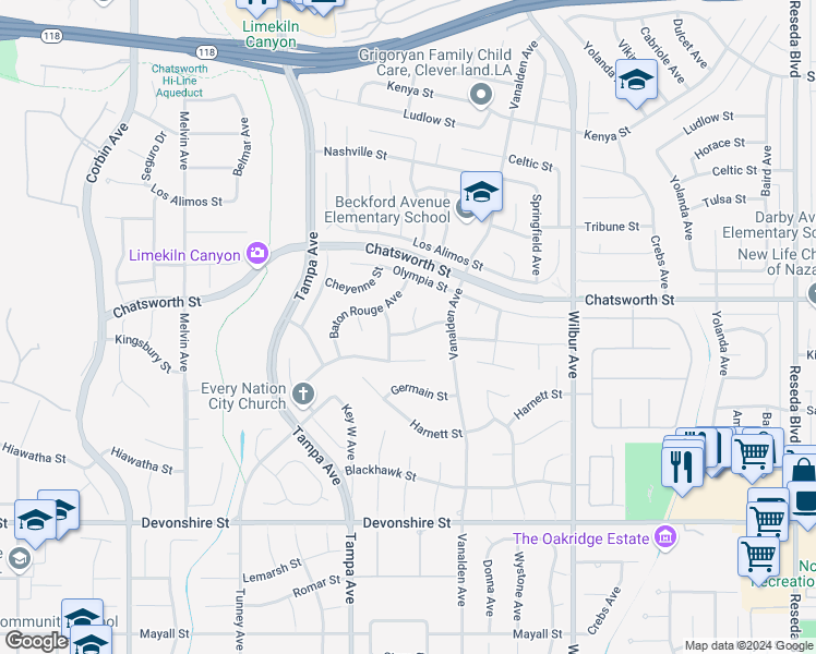 map of restaurants, bars, coffee shops, grocery stores, and more near 10635 Beckford Avenue in Los Angeles