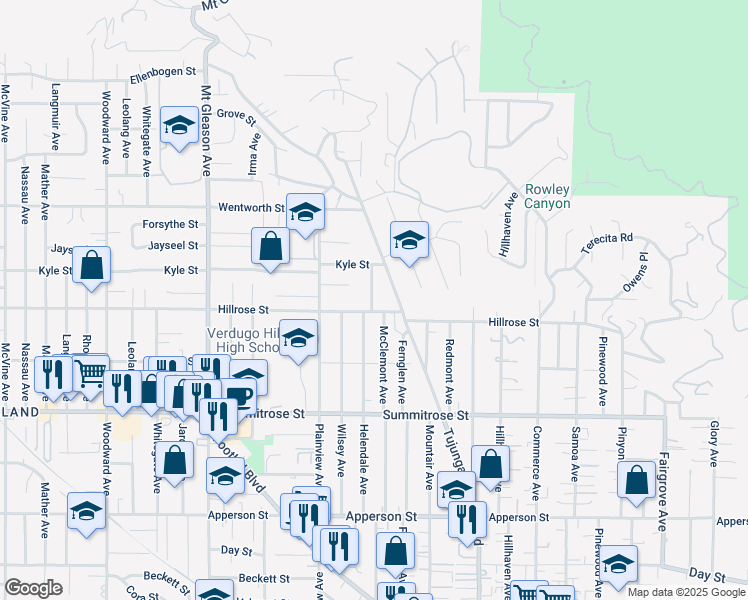 map of restaurants, bars, coffee shops, grocery stores, and more near 10710 Helendale Avenue in Los Angeles