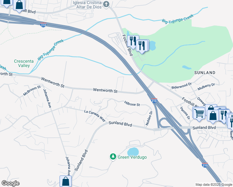 map of restaurants, bars, coffee shops, grocery stores, and more near 9440 Wentworth Street in Los Angeles