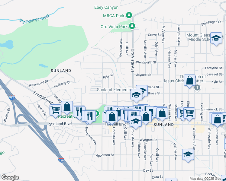 map of restaurants, bars, coffee shops, grocery stores, and more near 10709 Floralita Avenue in Los Angeles