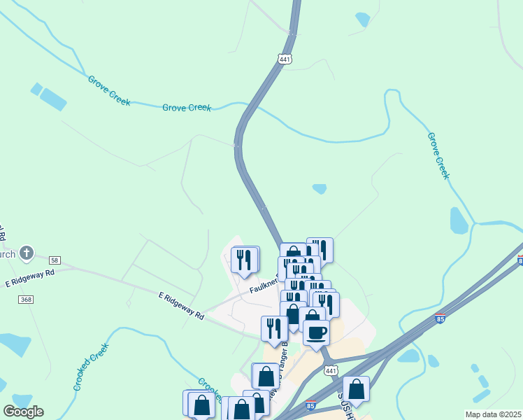 map of restaurants, bars, coffee shops, grocery stores, and more near 30330 Georgia 15 in Commerce