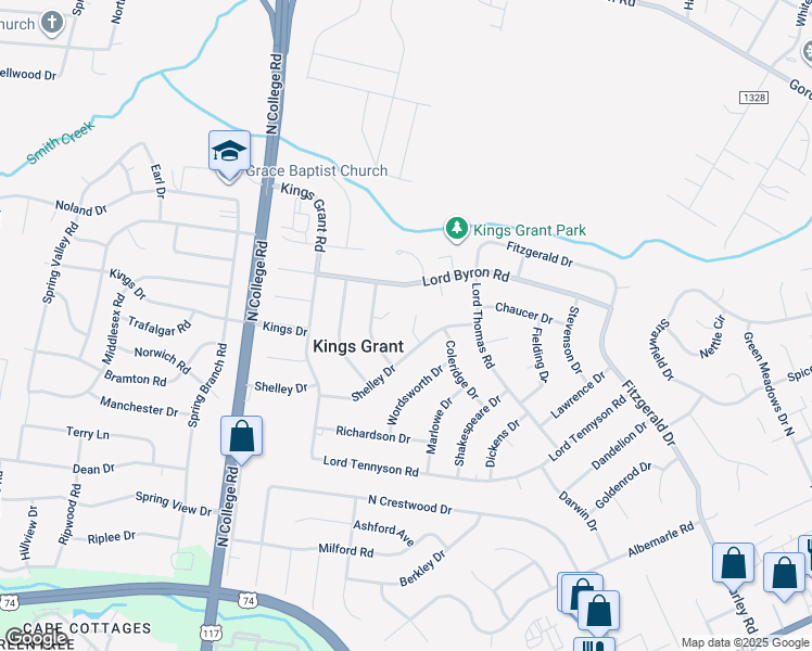 map of restaurants, bars, coffee shops, grocery stores, and more near 1207 Dunbar Court in Wilmington