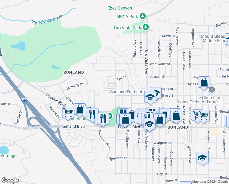 map of restaurants, bars, coffee shops, grocery stores, and more near 90151/2 Sunland Boulevard in Los Angeles