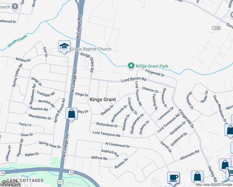 map of restaurants, bars, coffee shops, grocery stores, and more near 1207 Dunbar Court in Wilmington