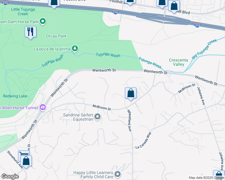 map of restaurants, bars, coffee shops, grocery stores, and more near 10557 Mahoney Drive in Los Angeles