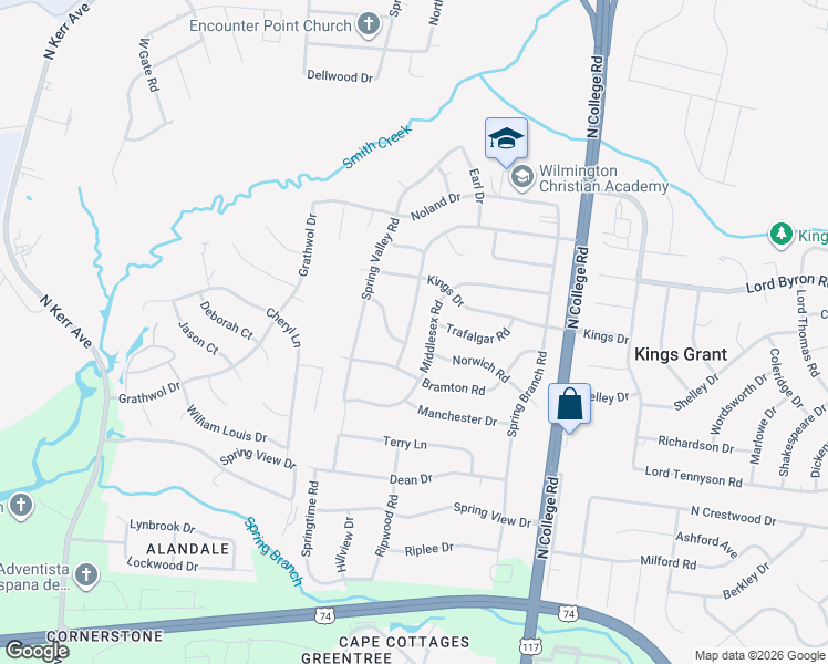 map of restaurants, bars, coffee shops, grocery stores, and more near 1014 Kenningston Street in Wilmington