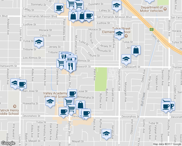 map of restaurants, bars, coffee shops, grocery stores, and more near in Los Angeles