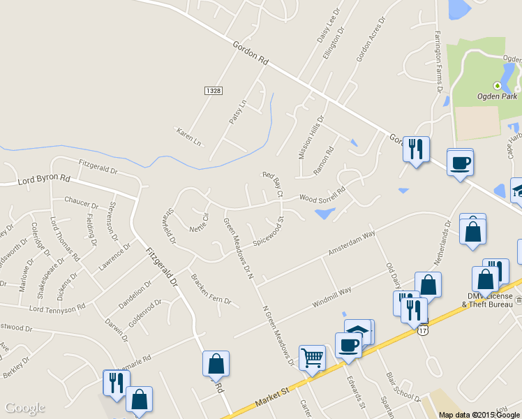 map of restaurants, bars, coffee shops, grocery stores, and more near 6622 Wood Sorrell Road in Wilmington