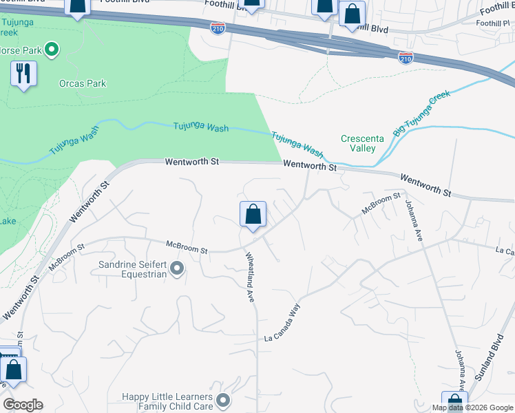 map of restaurants, bars, coffee shops, grocery stores, and more near 10640 Wheatland Avenue in Los Angeles