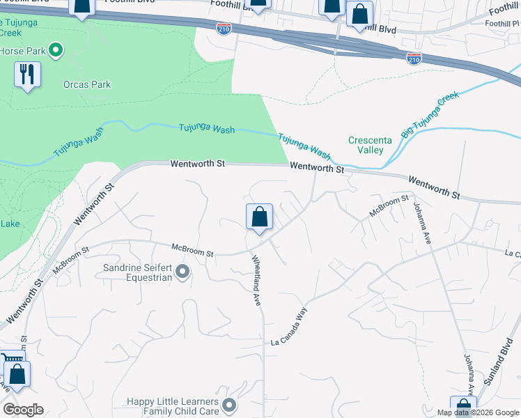 map of restaurants, bars, coffee shops, grocery stores, and more near 10640 Wheatland Avenue in Los Angeles