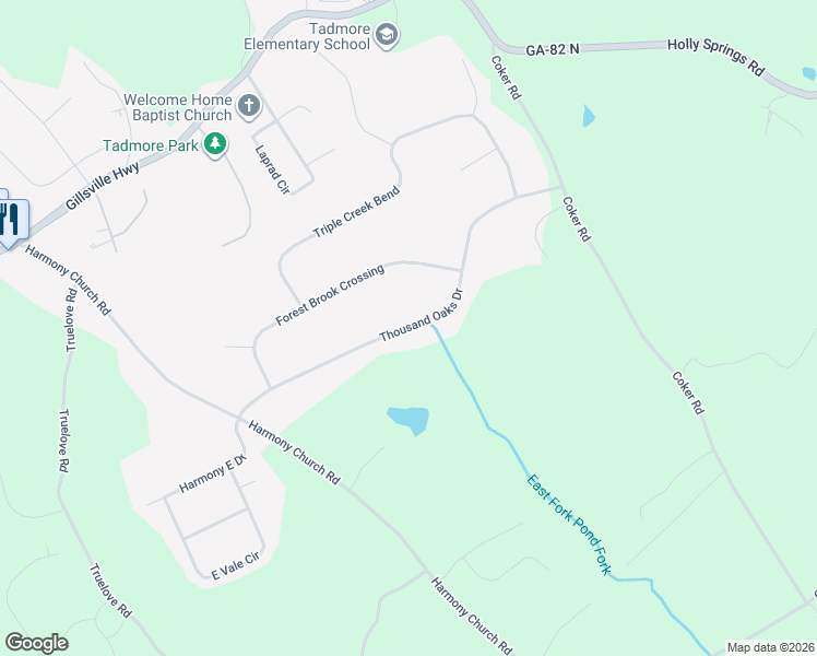 map of restaurants, bars, coffee shops, grocery stores, and more near 3265 Thousand Oaks Drive in Gainesville