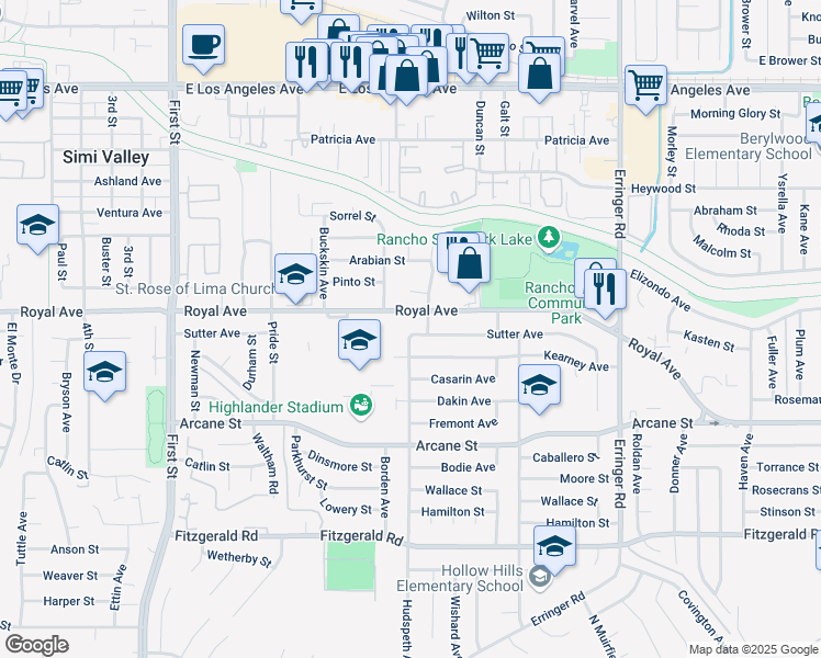map of restaurants, bars, coffee shops, grocery stores, and more near 1512 Royal Avenue in Simi Valley