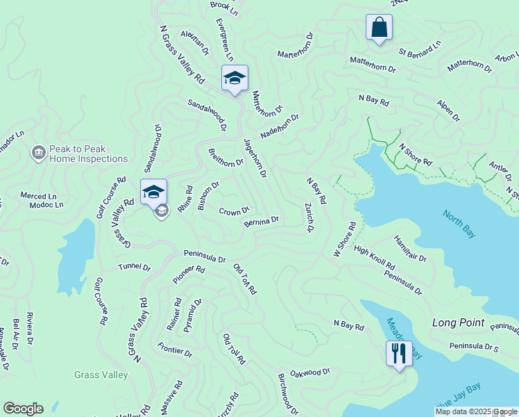 map of restaurants, bars, coffee shops, grocery stores, and more near 776 Nadelhorn Drive in Lake Arrowhead