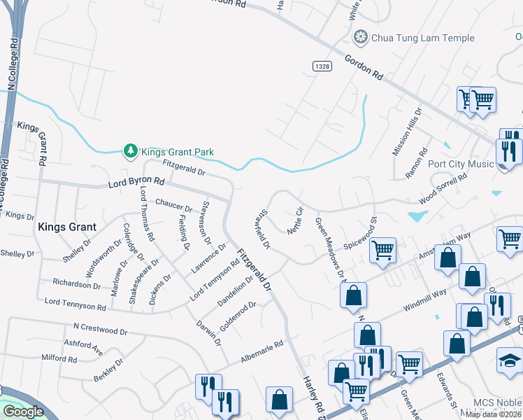 map of restaurants, bars, coffee shops, grocery stores, and more near 6401 Strawfield Drive in Wilmington
