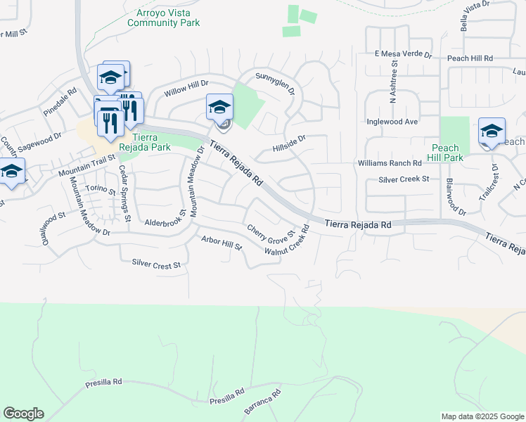 map of restaurants, bars, coffee shops, grocery stores, and more near 12441 Beechgrove Court in Moorpark