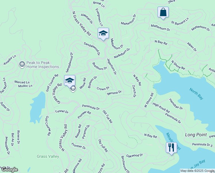 map of restaurants, bars, coffee shops, grocery stores, and more near 788 Crown Drive in Lake Arrowhead