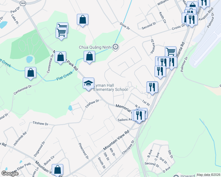 map of restaurants, bars, coffee shops, grocery stores, and more near 2228 Catalina Drive in Gainesville