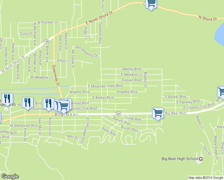 map of restaurants, bars, coffee shops, grocery stores, and more near in Big Bear