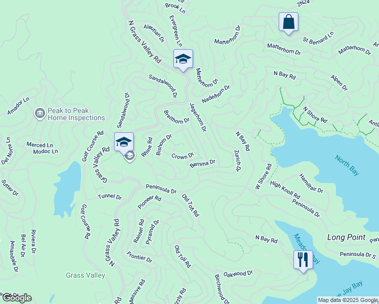 map of restaurants, bars, coffee shops, grocery stores, and more near 788 Crown Drive in Lake Arrowhead