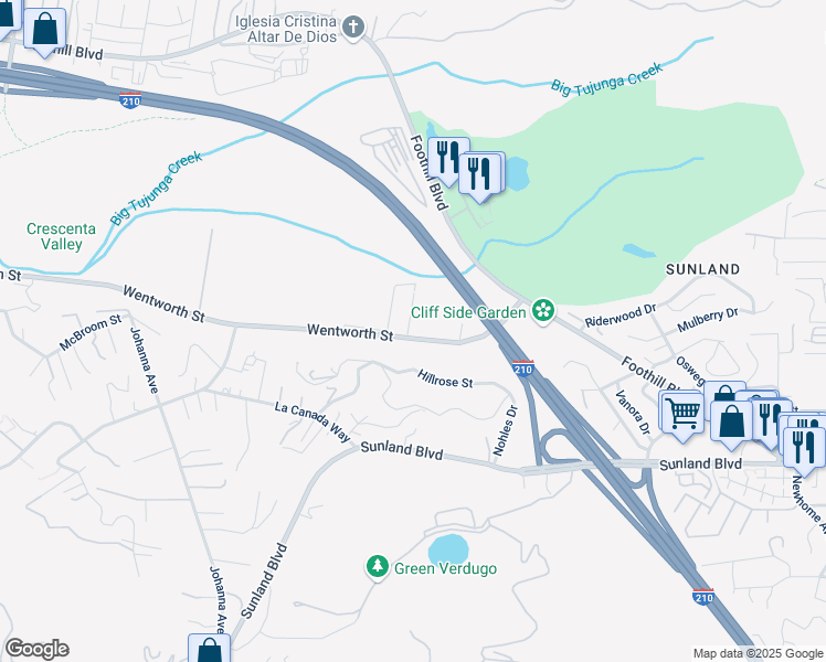 map of restaurants, bars, coffee shops, grocery stores, and more near 9421 Wentworth Street in Los Angeles