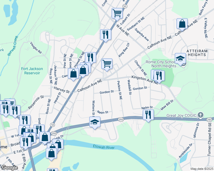 map of restaurants, bars, coffee shops, grocery stores, and more near 311 Chambers Street Northeast in Rome