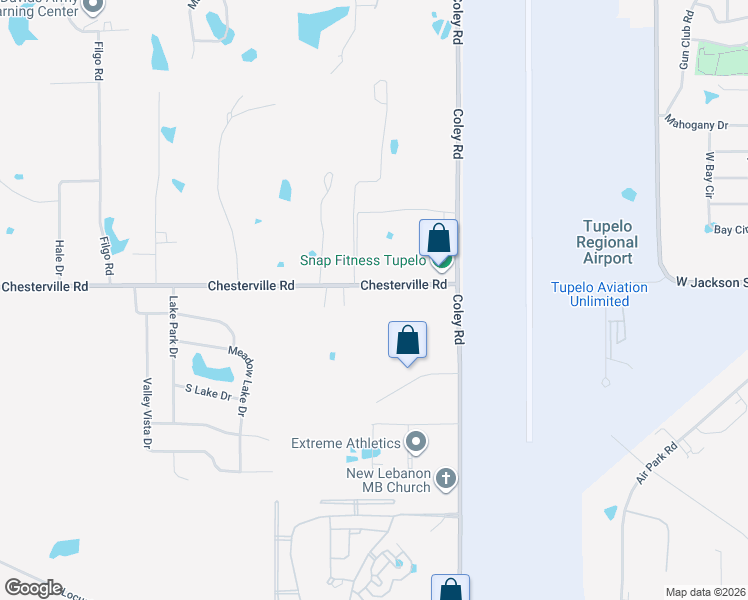 map of restaurants, bars, coffee shops, grocery stores, and more near 4189 Chesterville Road in Tupelo