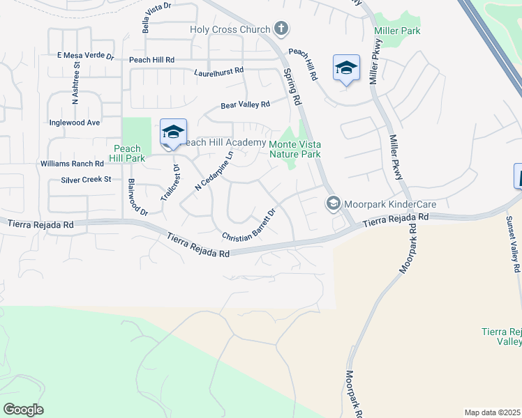 map of restaurants, bars, coffee shops, grocery stores, and more near 3953 Weeping Willow Drive in Moorpark