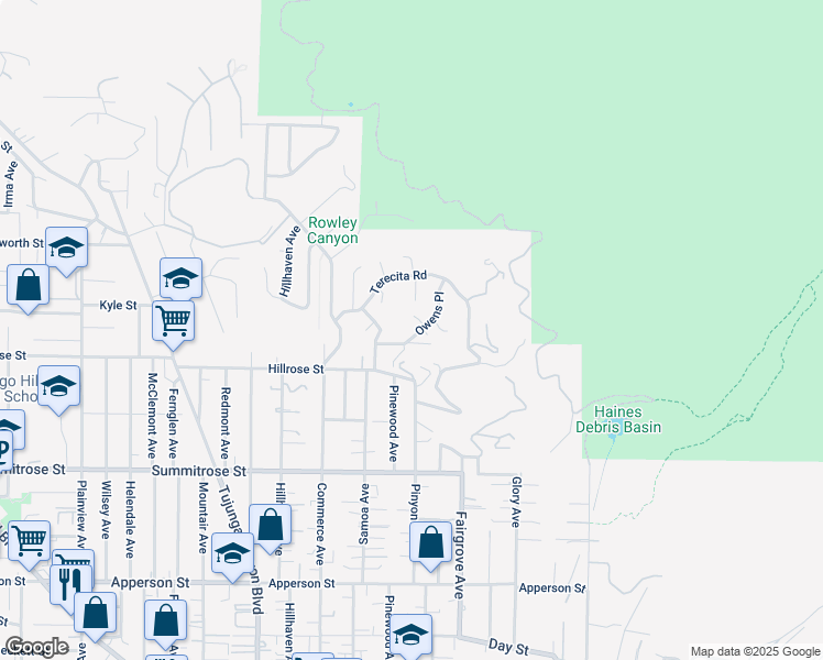 map of restaurants, bars, coffee shops, grocery stores, and more near 10755 Owens Place in Los Angeles
