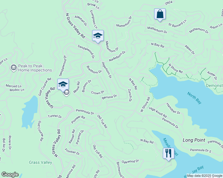 map of restaurants, bars, coffee shops, grocery stores, and more near 781 Nadelhorn Drive in Lake Arrowhead