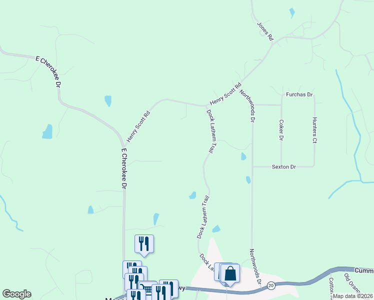map of restaurants, bars, coffee shops, grocery stores, and more near 464 Dock Lathem Trail in Ball Ground