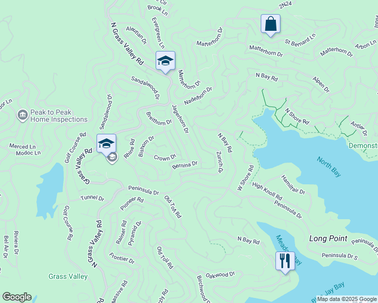 map of restaurants, bars, coffee shops, grocery stores, and more near 781 Nadelhorn Drive in Lake Arrowhead