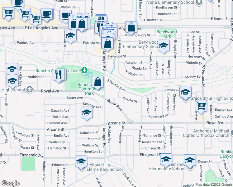 map of restaurants, bars, coffee shops, grocery stores, and more near 1369 Friant Avenue in Simi Valley