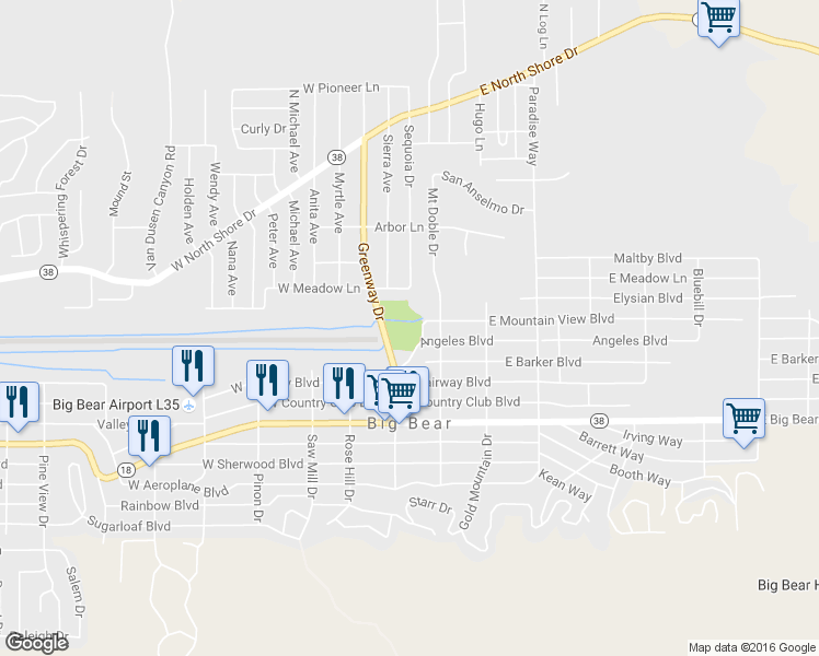 map of restaurants, bars, coffee shops, grocery stores, and more near 898 Greenway Dr in Big Bear City