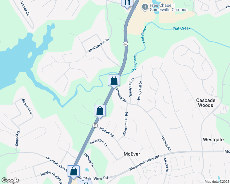 map of restaurants, bars, coffee shops, grocery stores, and more near 3575 McEver Road in Gainesville