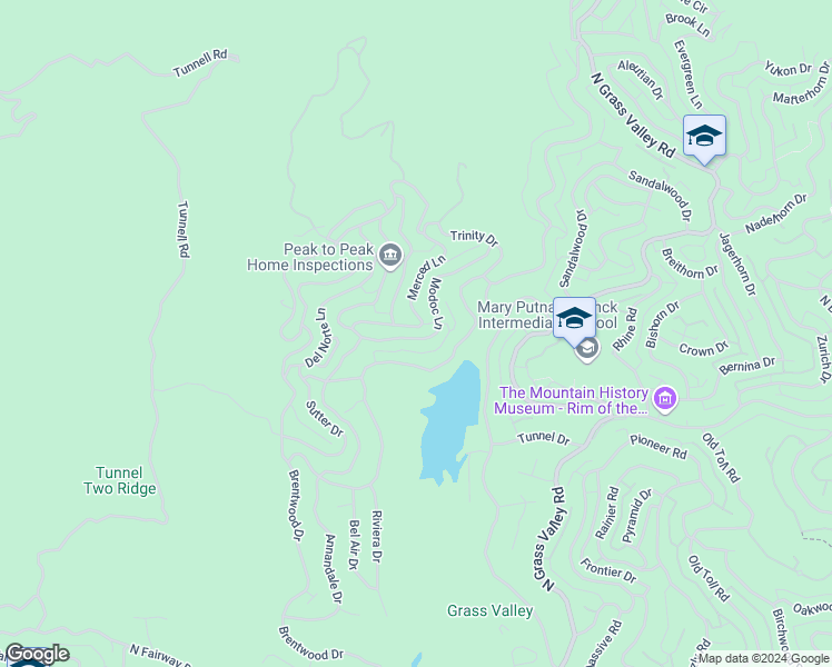 map of restaurants, bars, coffee shops, grocery stores, and more near 26715 Merced Lane in Lake Arrowhead