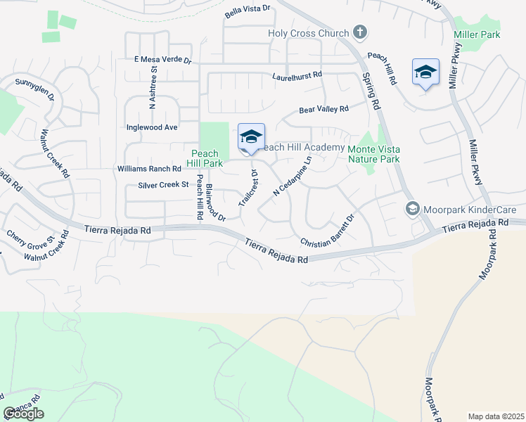 map of restaurants, bars, coffee shops, grocery stores, and more near 4004 North Cedarpine Lane in Moorpark