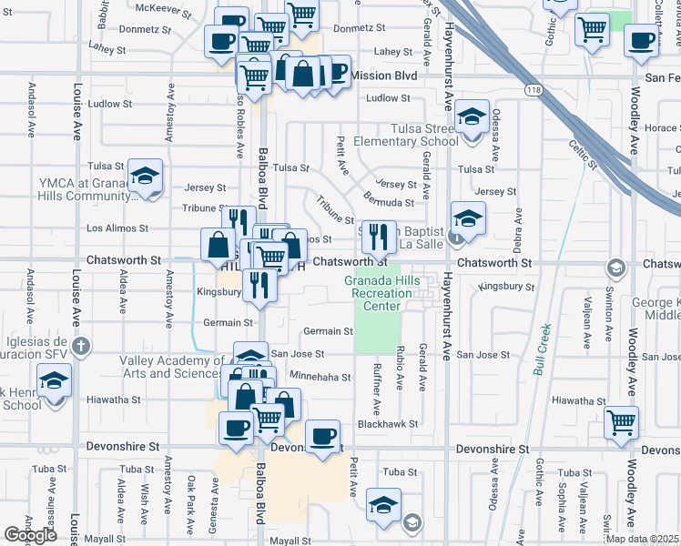 map of restaurants, bars, coffee shops, grocery stores, and more near in Los Angeles