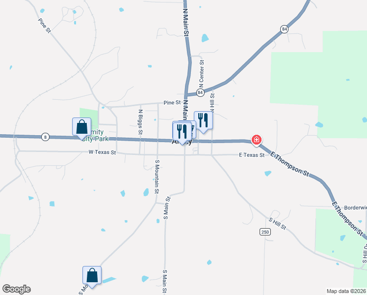 map of restaurants, bars, coffee shops, grocery stores, and more near 103 West Thompson Street in Amity