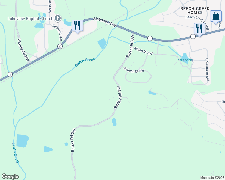 map of restaurants, bars, coffee shops, grocery stores, and more near 274 Barker Road Southwest in Rome