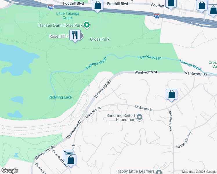 map of restaurants, bars, coffee shops, grocery stores, and more near 10634 North Lost Trail Avenue in Los Angeles