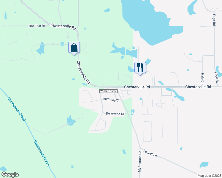 map of restaurants, bars, coffee shops, grocery stores, and more near 381 Willena Circle in Tupelo