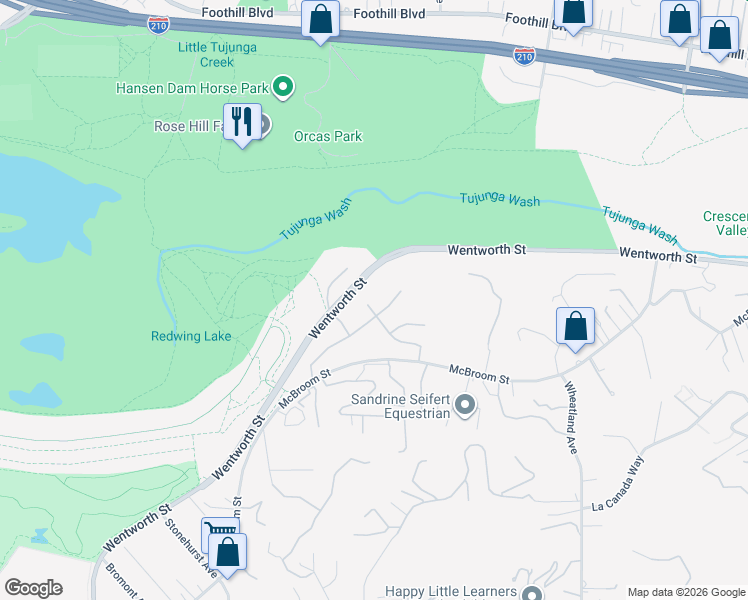 map of restaurants, bars, coffee shops, grocery stores, and more near 10634 North Lost Trail Avenue in Los Angeles