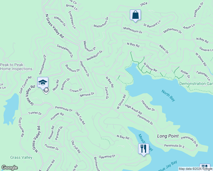 map of restaurants, bars, coffee shops, grocery stores, and more near 795 Zurich Drive in Lake Arrowhead