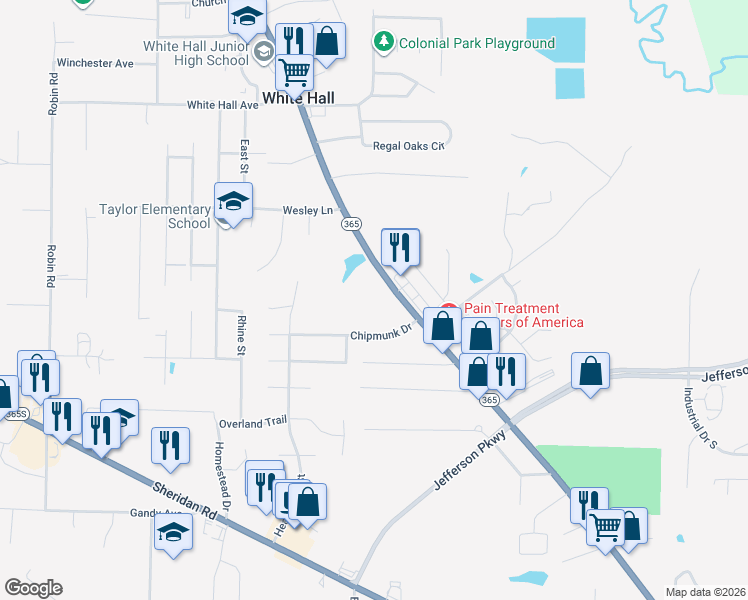 map of restaurants, bars, coffee shops, grocery stores, and more near 8208 Dollarway Road in White Hall
