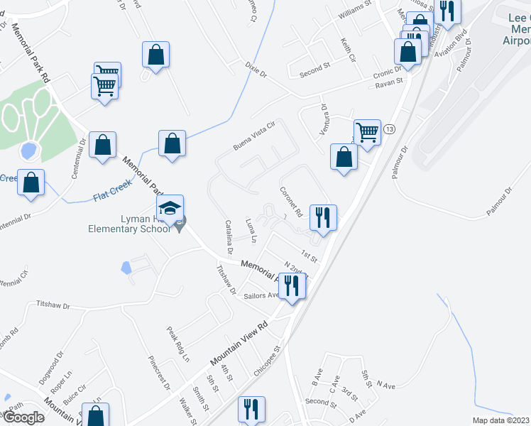 map of restaurants, bars, coffee shops, grocery stores, and more near 2306 Coloums Drive in Gainesville