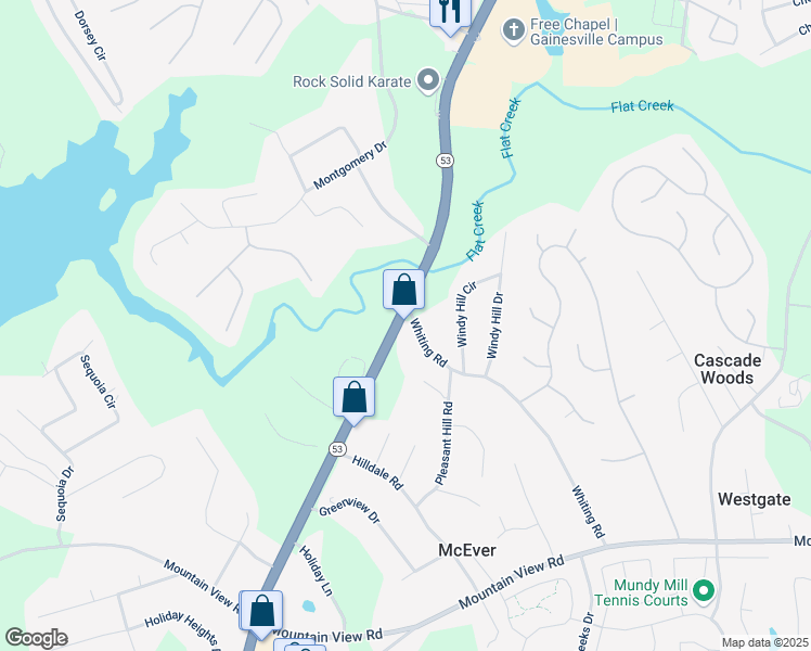 map of restaurants, bars, coffee shops, grocery stores, and more near 3575 McEver Road in Gainesville