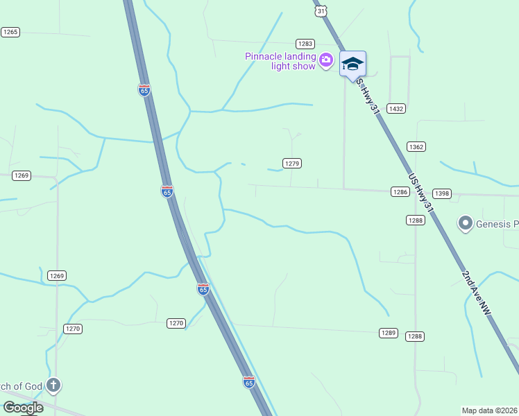 map of restaurants, bars, coffee shops, grocery stores, and more near 595 County Road 1286 in Vinemont