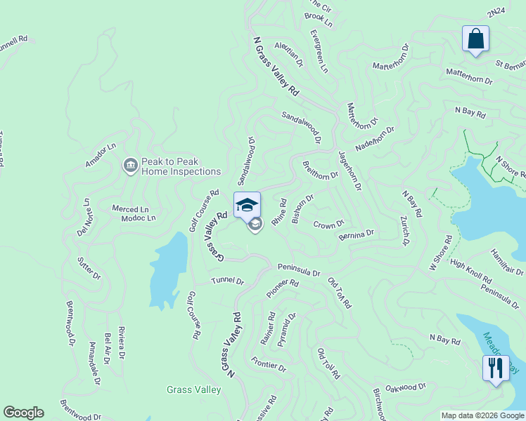 map of restaurants, bars, coffee shops, grocery stores, and more near 808 Dom Way in Lake Arrowhead