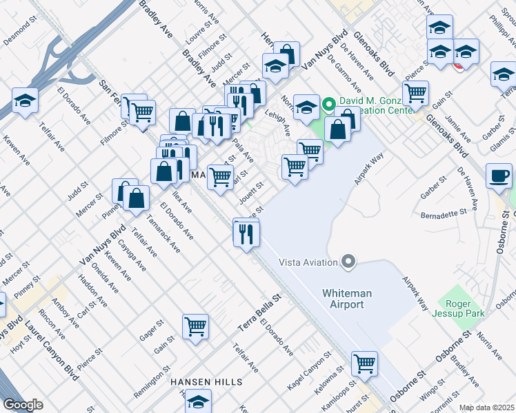 map of restaurants, bars, coffee shops, grocery stores, and more near 10703 Ralston Avenue in Los Angeles