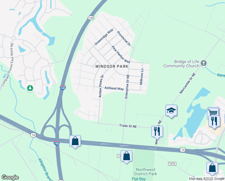 map of restaurants, bars, coffee shops, grocery stores, and more near 1021 Ashland Way in Leland